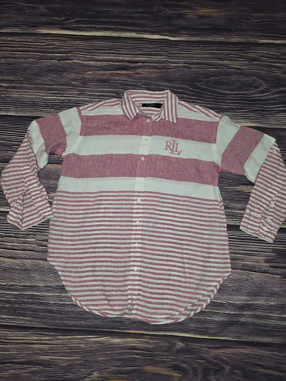 Ralph Lauren Pink and White Striped Button-Down Shirt